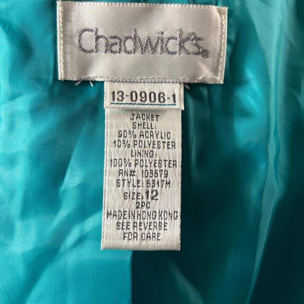 CHADWICK’S Vintage Woven Tweed Black & Teal Blazer and Skirt Set - Picture 6 of 16